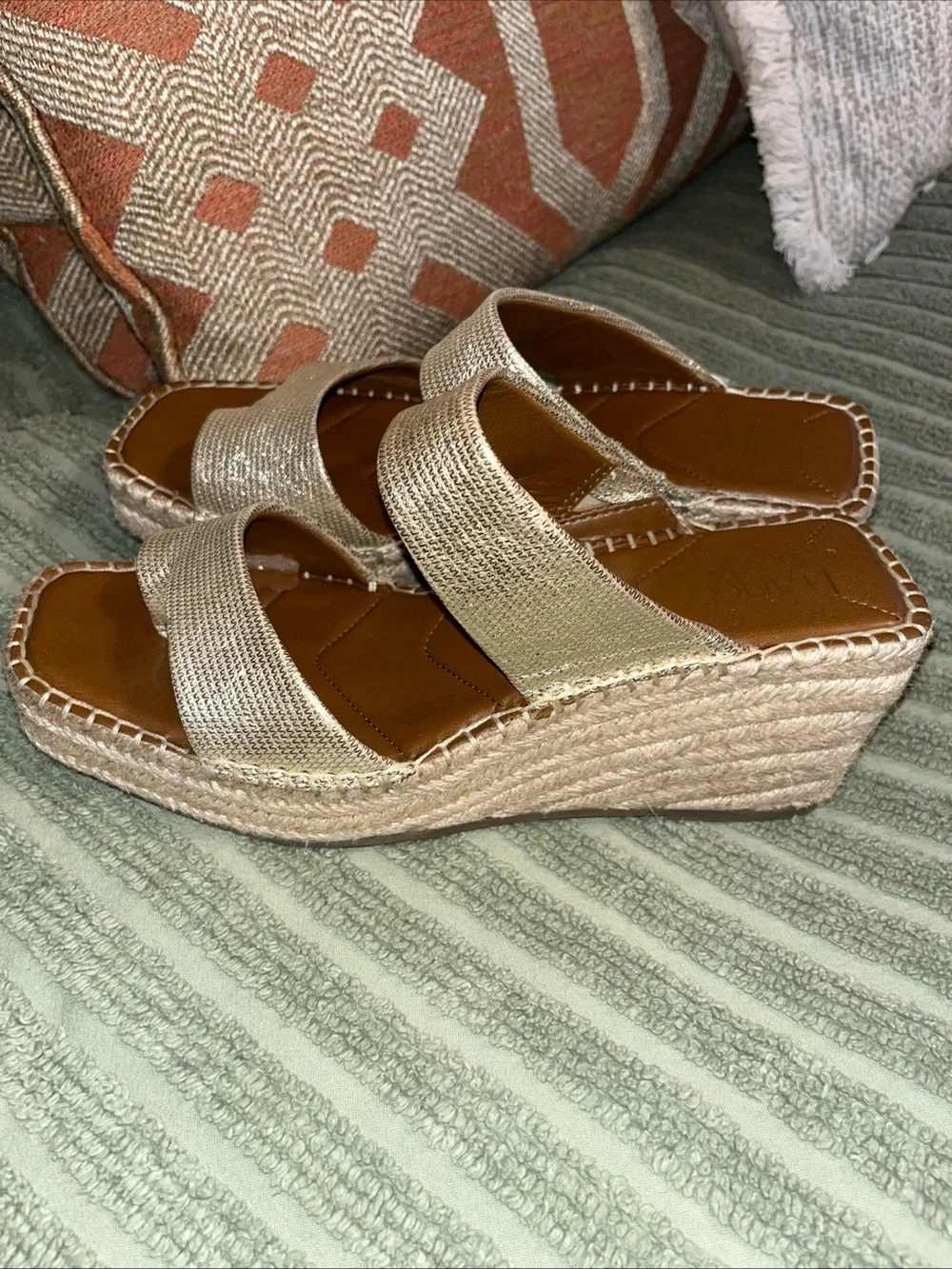 Franco Sarto Gold Metallic Espadrille Wedge Sandals